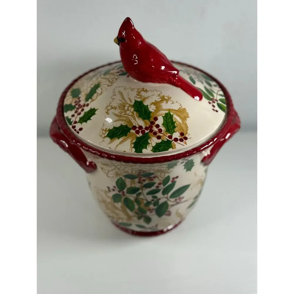 NWT Hobby Lobby Sleigh Bell Bistro Christmas Ceramic Lidded Jar, Cardinal Bird